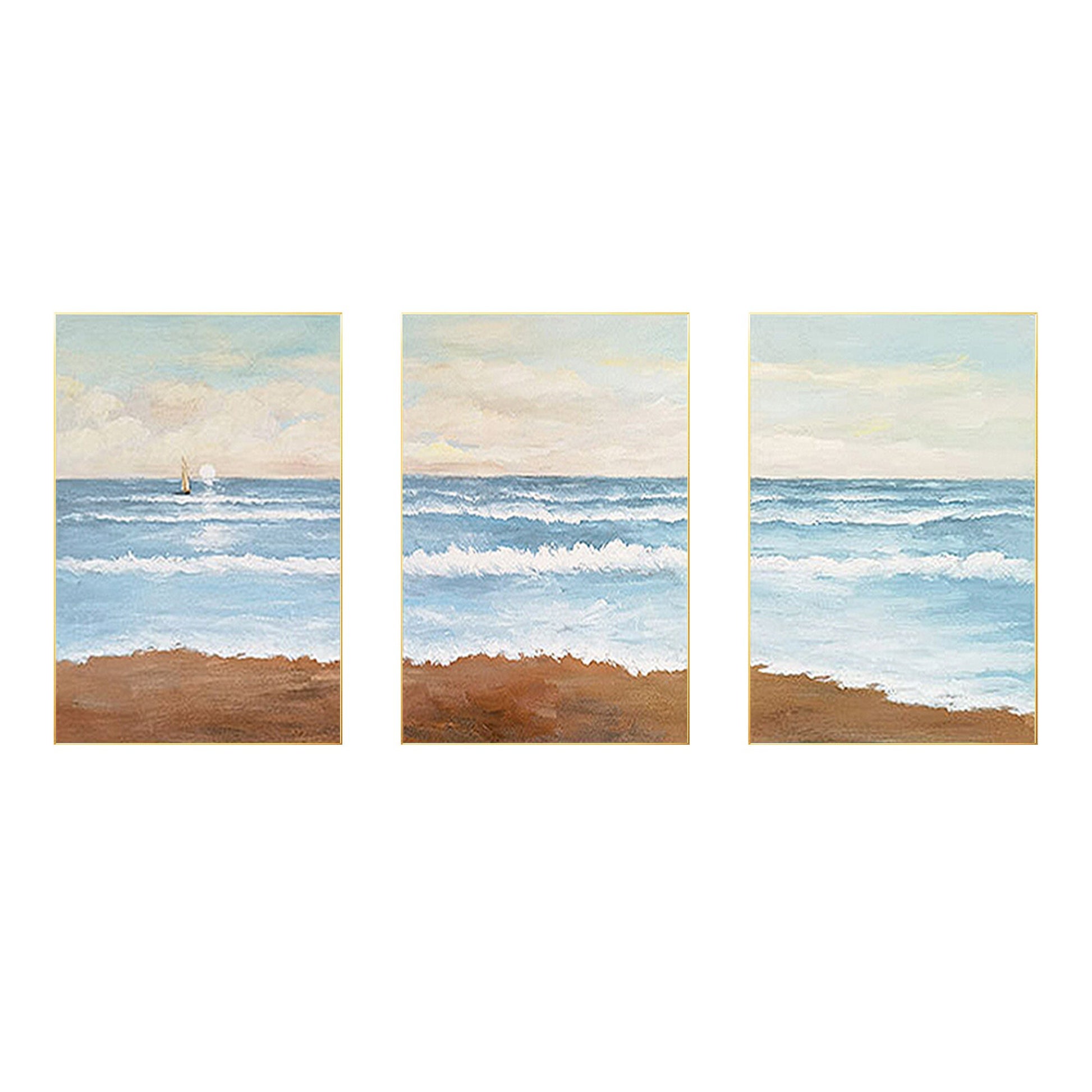 Set of 3 Abstract Beach Seascape Acrylic Painting: Coastal Wall Art #8