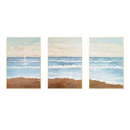 Set of 3 Abstract Beach Seascape Acrylic Painting: Coastal Wall Art #8