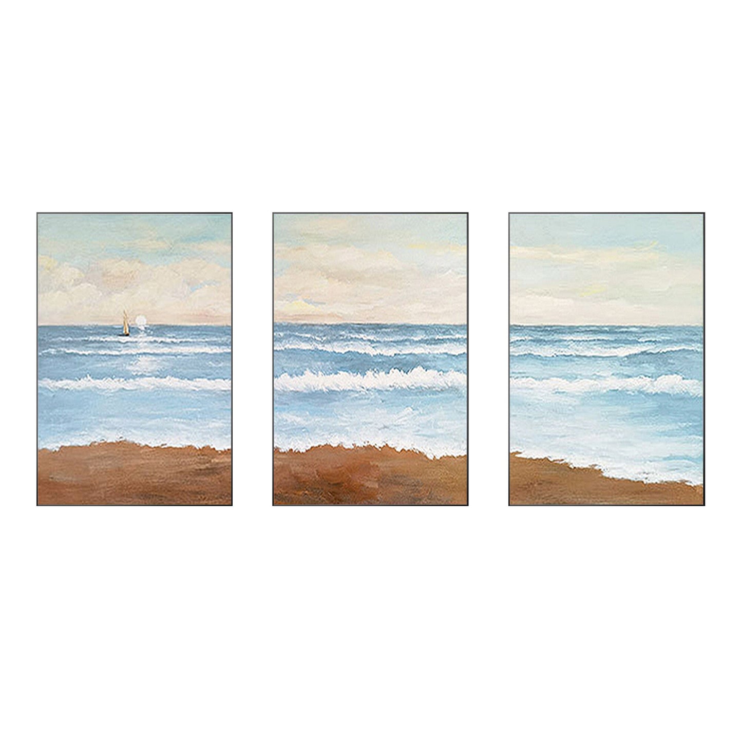 Set of 3 Abstract Beach Seascape Acrylic Painting: Coastal Wall Art #10