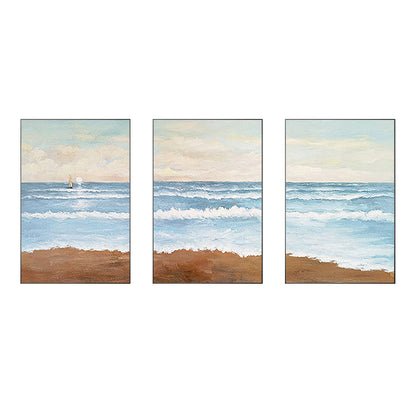 Set of 3 Abstract Beach Seascape Acrylic Painting: Coastal Wall Art #10