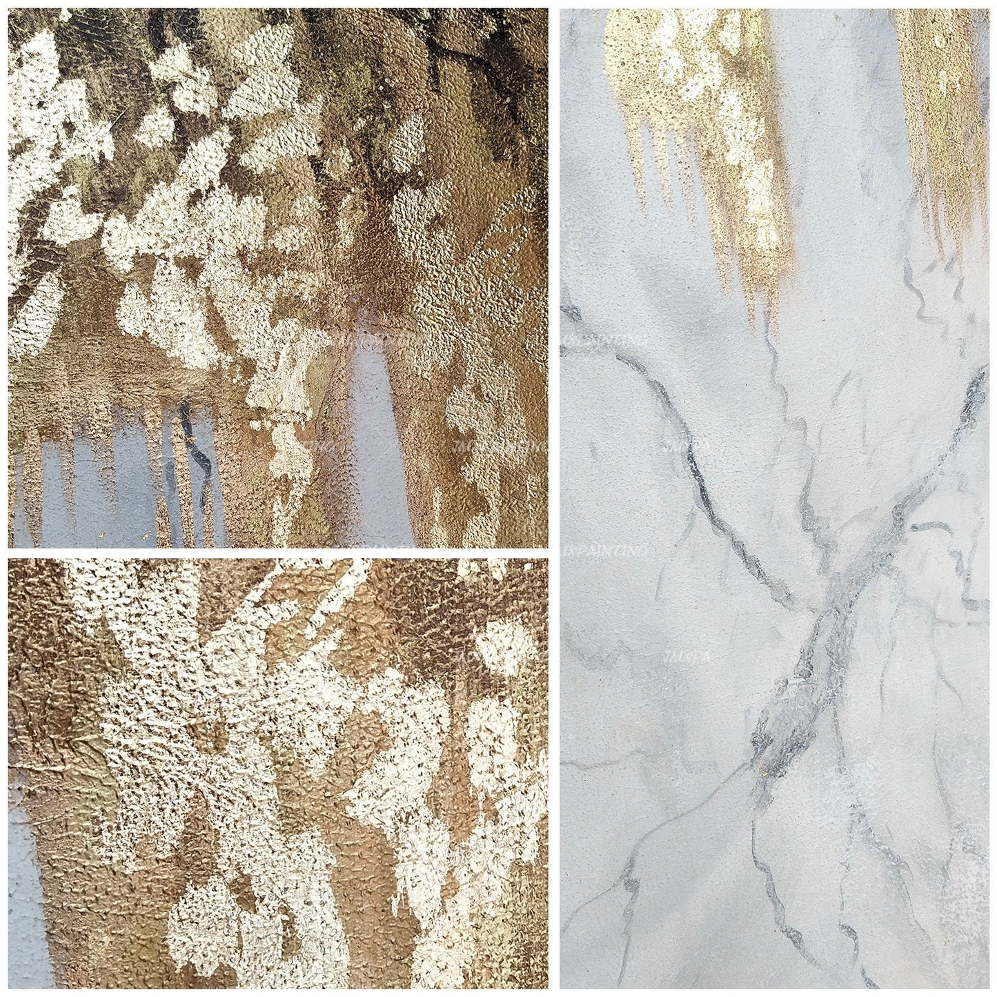 Set of 3 black white sage gold foil wall art framed, textured painting canvas, m #2