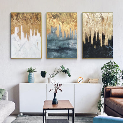 Set of 3 black white sage gold foil wall art framed, textured painting canvas, m #3