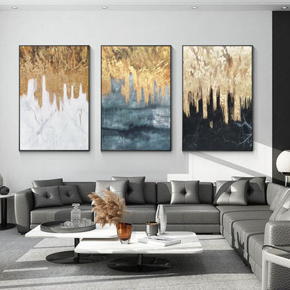 Set of 3 black white sage gold foil wall art framed, textured painting canvas, m #4
