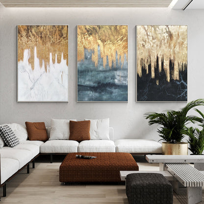 Set of 3 black white sage gold foil wall art framed, textured painting canvas, m #5