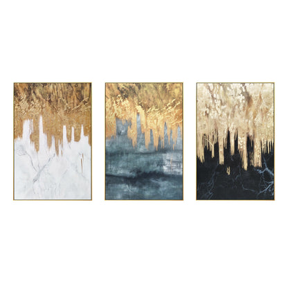 Set of 3 black white sage gold foil wall art framed, textured painting canvas, m #8