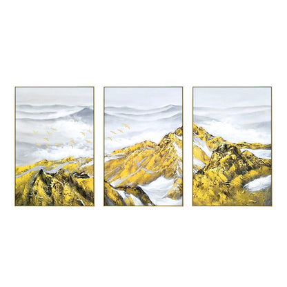 Set of 3 Gold Abstract Mountain Painting: Heavy Texture Framed Canvas Wall Art #8