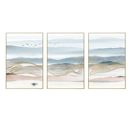 Set of 3 Mountain Canvas Painting: Gold Line Abstract Landscape Wall Art #7