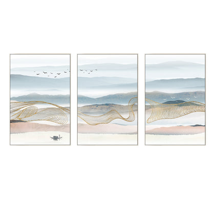 Set of 3 Mountain Canvas Painting: Gold Line Abstract Landscape Wall Art #8