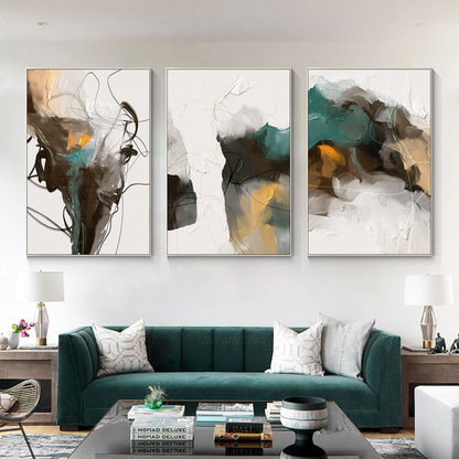 Set of 3 printable wall art abstract painting brown emerald green black print on #2