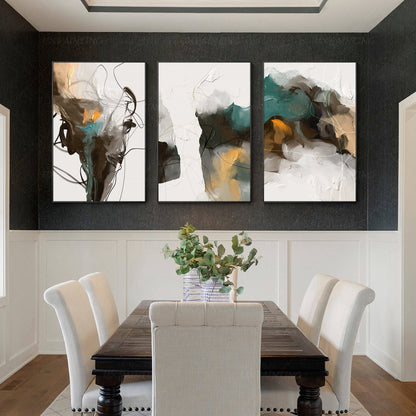 Set of 3 printable wall art abstract painting brown emerald green black print on #3