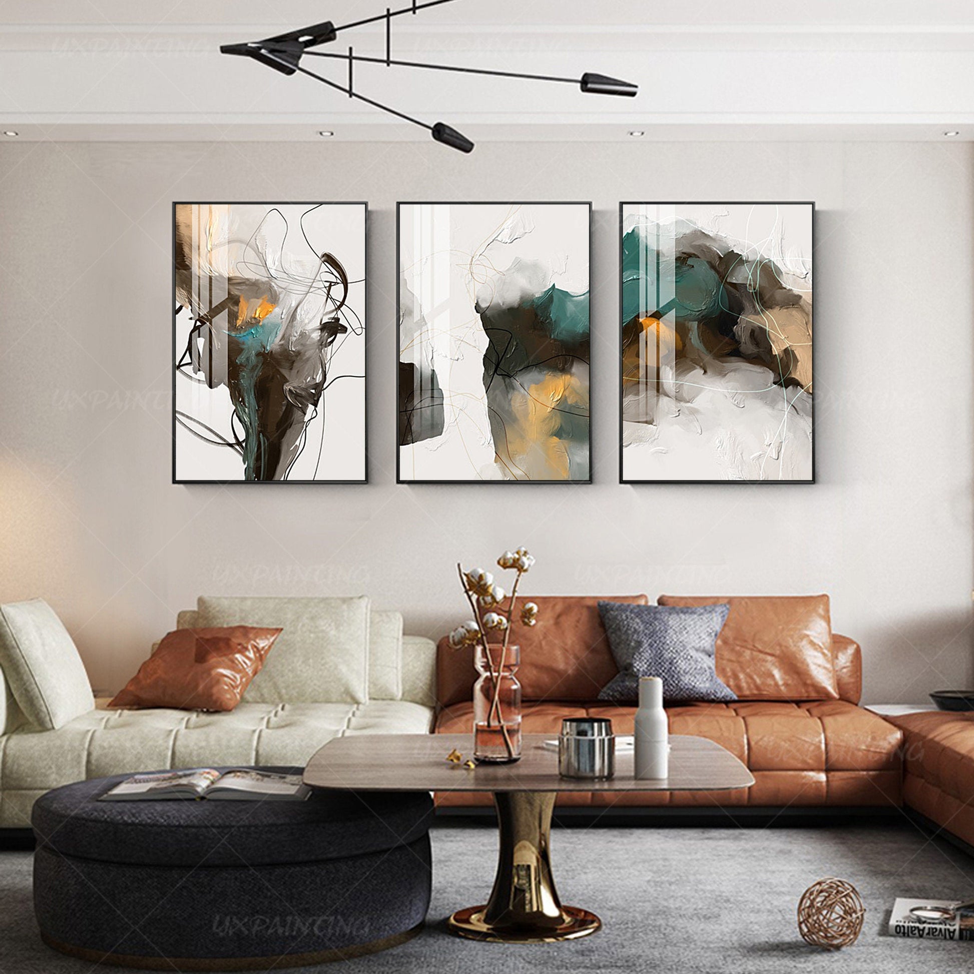 Set of 3 printable wall art abstract painting brown emerald green black print on #4