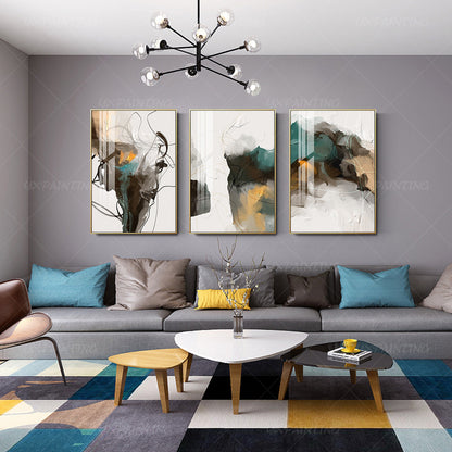 Set of 3 printable wall art abstract painting brown emerald green black print on #5