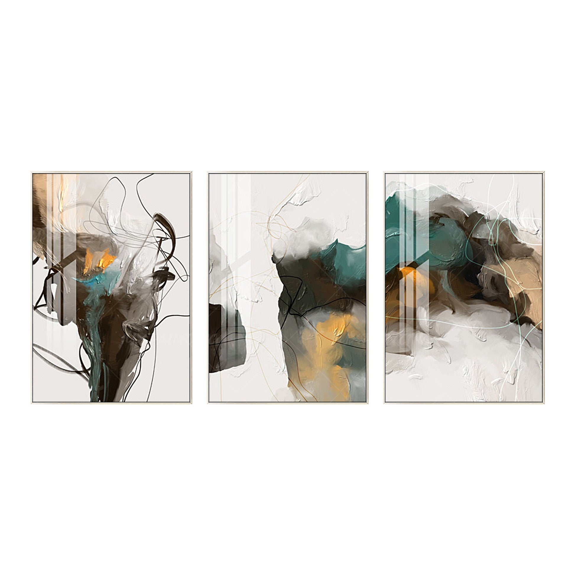Set of 3 printable wall art abstract painting brown emerald green black print on #7