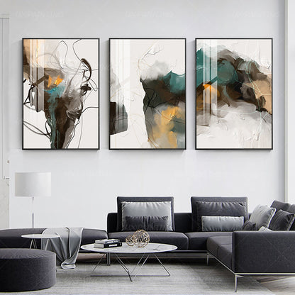 Set of 3 printable wall art abstract painting brown emerald green black print on #1