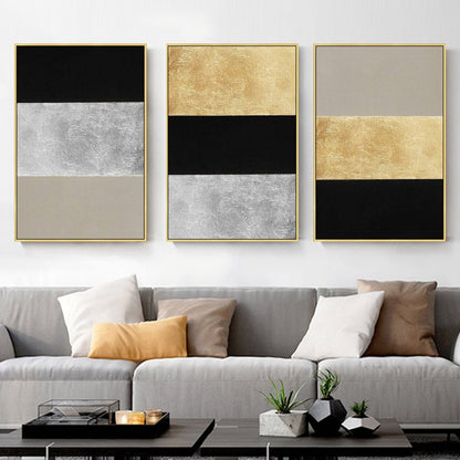 Set of 3 wall art Gold art and silver art Abstract Acrylic Paintings On Canvas g #2