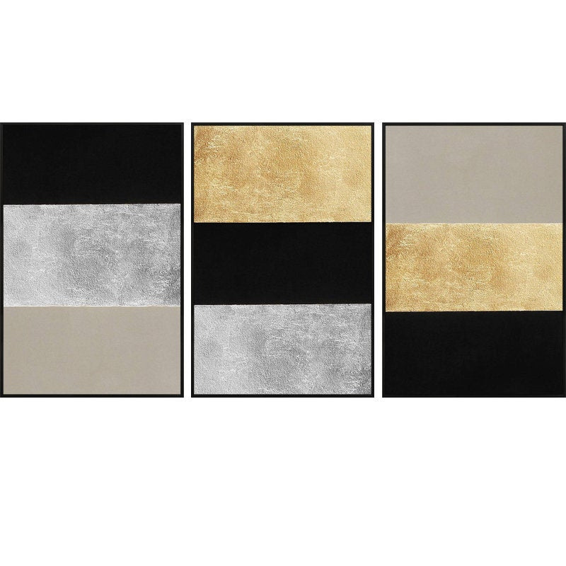 Set of 3 wall art Gold art and silver art Abstract Acrylic Paintings On Canvas g #7