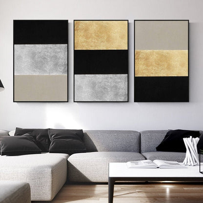 Set of 3 wall art Gold art and silver art Abstract Acrylic Paintings On Canvas g #1