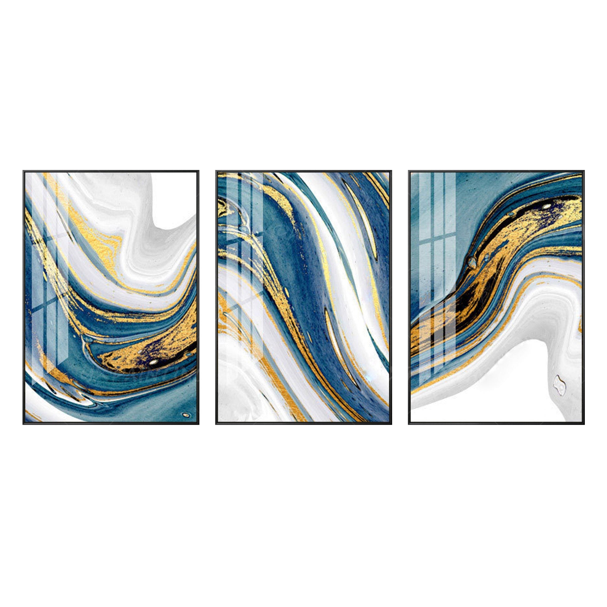 Set of 3 wall art Gold painting light blue wall art abstract wall art wall paint #8
