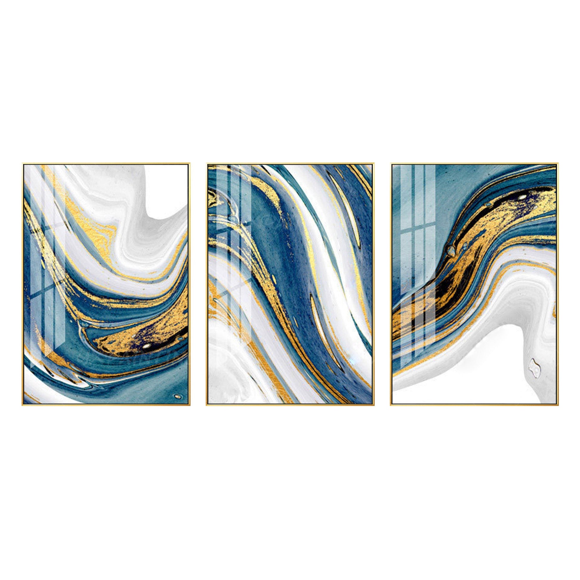 Set of 3 wall art Gold painting light blue wall art abstract wall art wall paint #9