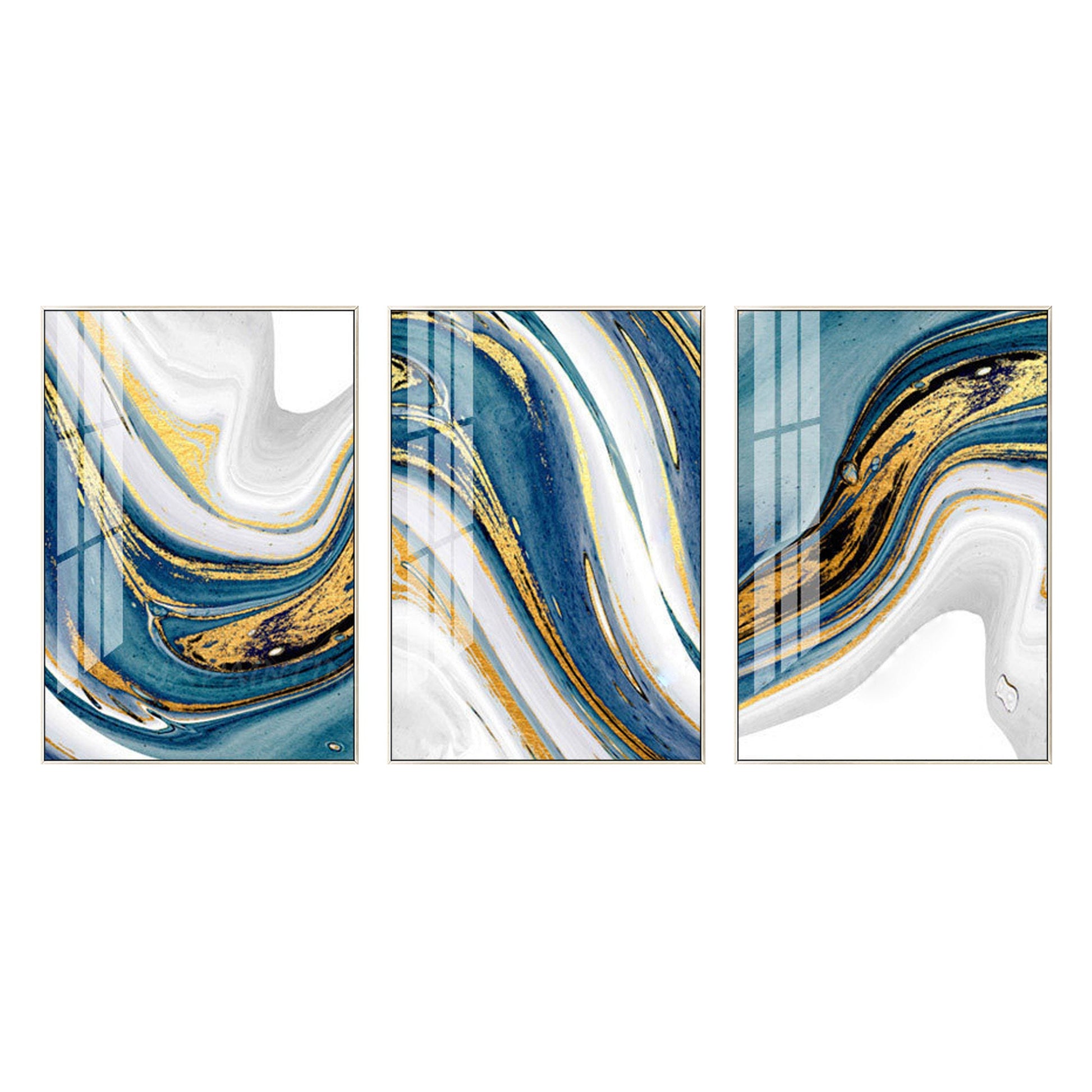 Set of 3 wall art Gold painting light blue wall art abstract wall art wall paint #10