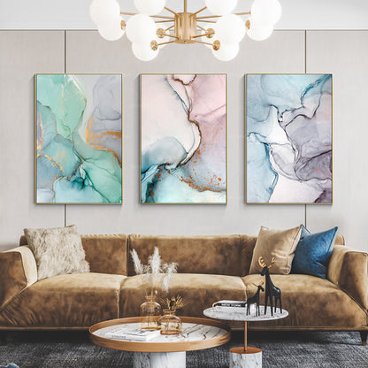 Set of 3 wall art prints geometric gold abstract printable framed painting coral #5