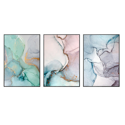 Set of 3 wall art prints geometric gold abstract printable framed painting coral #10
