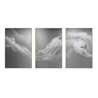 Set of 3 White Fog Painting, Ribbon Abstract Painting on Canvas, Livingroom Loun #7