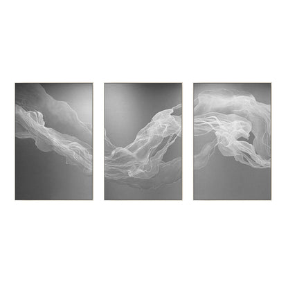 Set of 3 White Fog Painting, Ribbon Abstract Painting on Canvas, Livingroom Loun #8