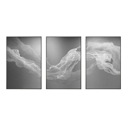 Set of 3 White Fog Painting, Ribbon Abstract Painting on Canvas, Livingroom Loun #9