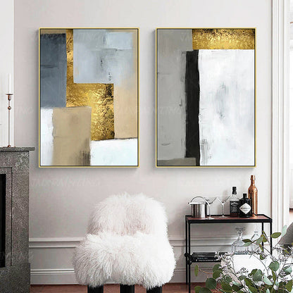 Set van 3 geometrische kunst aan de muur acrylschilderijen op canvas ingelijste  #11