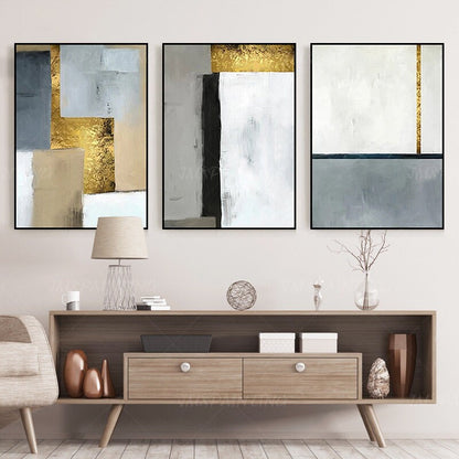 Set van 3 geometrische kunst aan de muur acrylschilderijen op canvas ingelijste  #14
