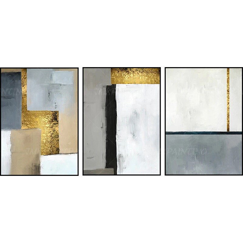 Set van 3 geometrische kunst aan de muur acrylschilderijen op canvas ingelijste  #16