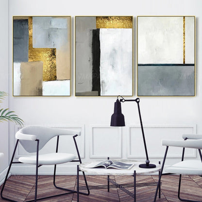 Set van 3 geometrische kunst aan de muur acrylschilderijen op canvas ingelijste  #5