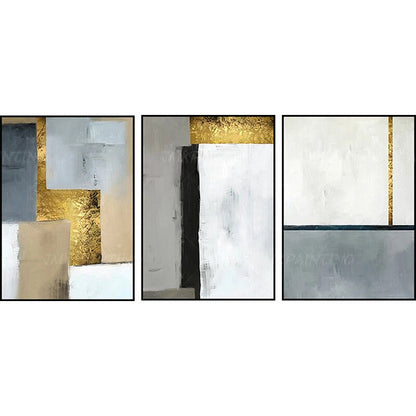 Set van 3 geometrische kunst aan de muur acrylschilderijen op canvas ingelijste  #6