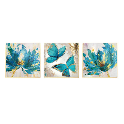 Set van 3 muurkunst abstracte bloemen vlinder blauwe kunst ingelijste schilderij #16