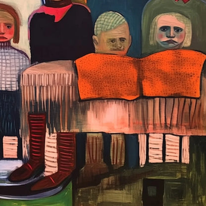 SHARED SILENCE: Expressive Figurative Portrait Group Oil Painting | rectangular format, hand-painted canvas edge