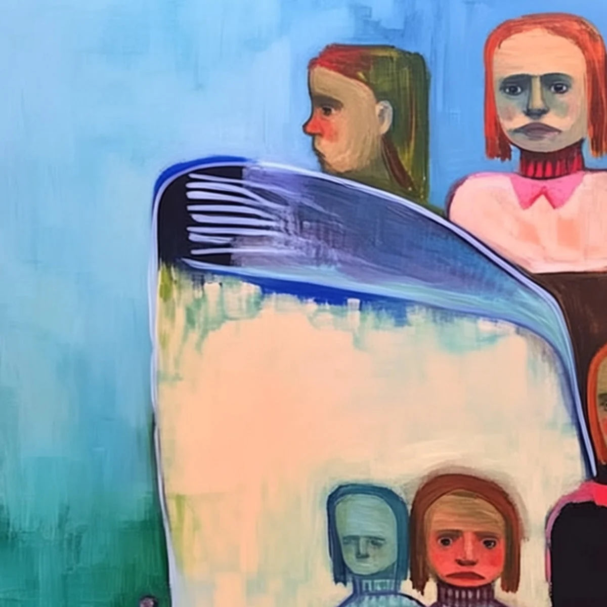 SHARED SILENCE: Expressive Figurative Portrait Group Oil Painting | rolled canvas, ready for custom framing
