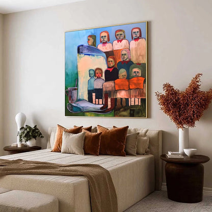 SHARED SILENCE: Expressive Figurative Portrait Group Oil Painting | Figurative mood, soft natural light studio shot