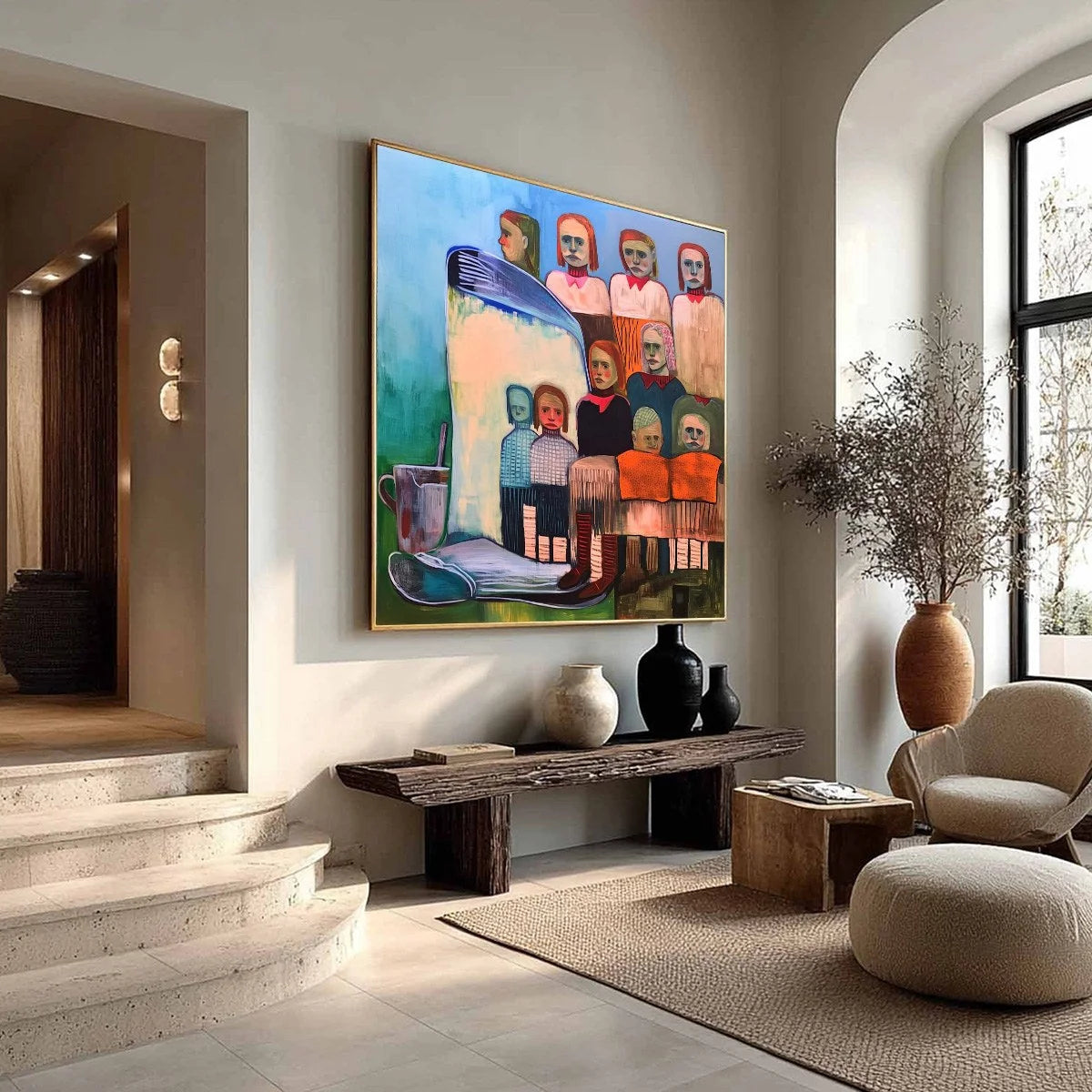 SHARED SILENCE: Expressive Figurative Portrait Group Oil Painting | multi-color palette, original oil on stretched canvas art