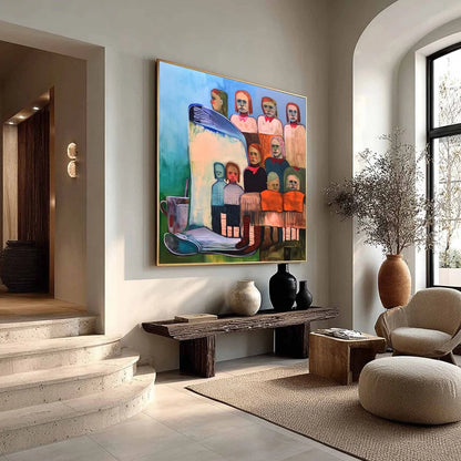 SHARED SILENCE: Expressive Figurative Portrait Group Oil Painting | multi-color palette, original oil on stretched canvas art