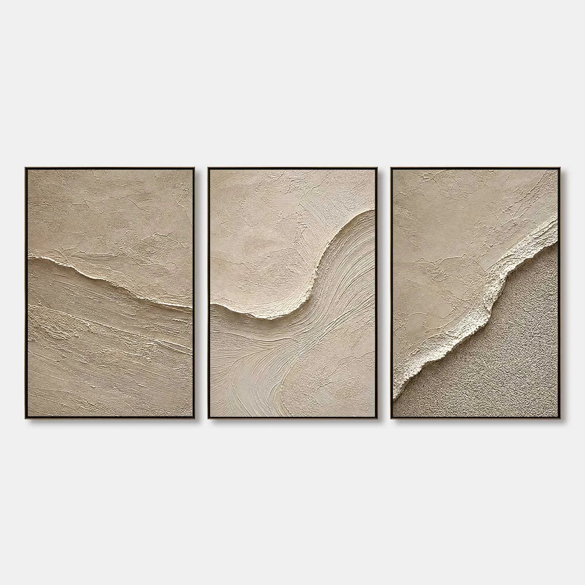 SHORELINE ECHO: Textured Beige Wabi Sabi Wall Art Set of 3 | hanging in living room, Abstract wall art