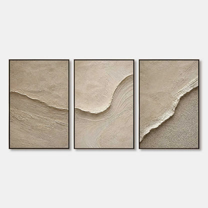 SHORELINE ECHO: Textured Beige Wabi Sabi Wall Art Set of 3 | hanging in living room, Abstract wall art