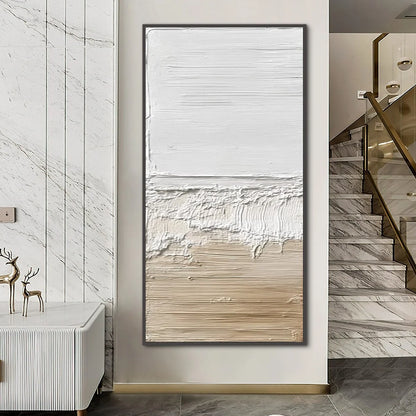 SHORELINE ECHO: Wabi Sabi Textured Minimalist Painting | Minimalist closeup, raised brushwork detail