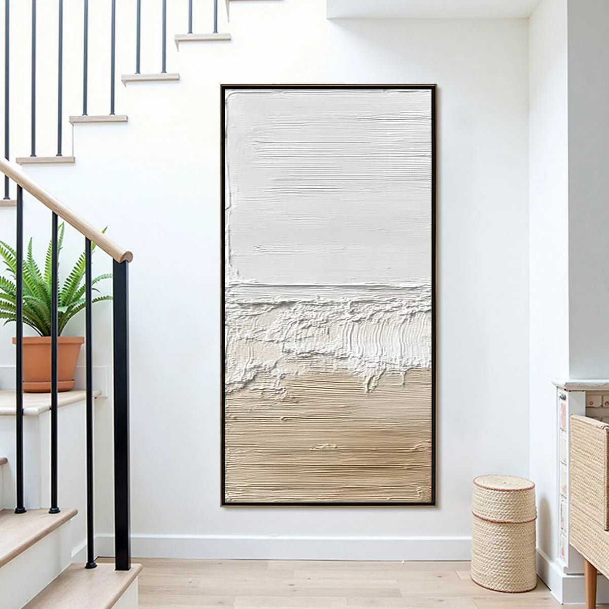 SHORELINE ECHO: Wabi Sabi Textured Minimalist Painting | rectangular format, hand-painted canvas edge