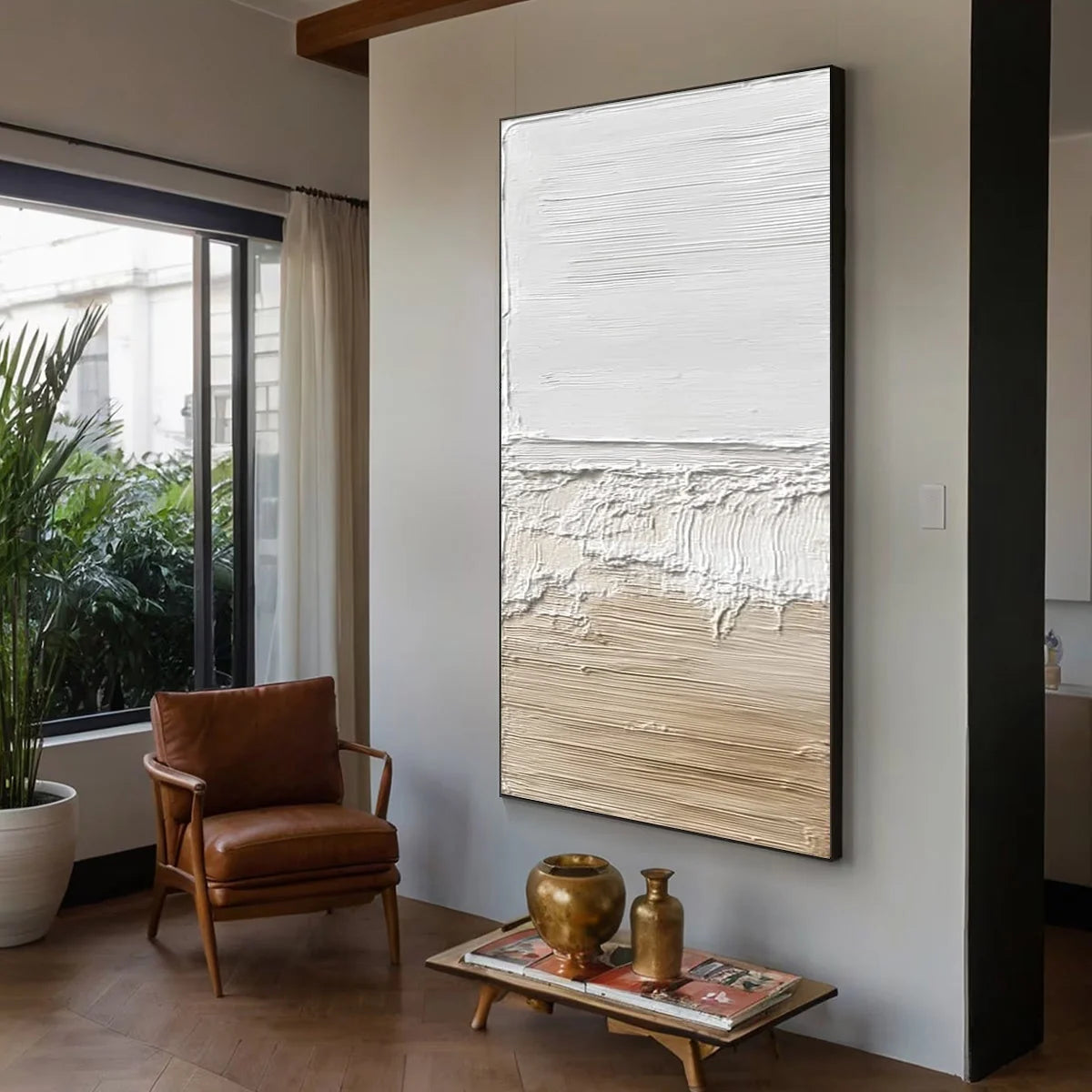 SHORELINE ECHO: Wabi Sabi Textured Minimalist Painting | rolled canvas, ready for custom framing