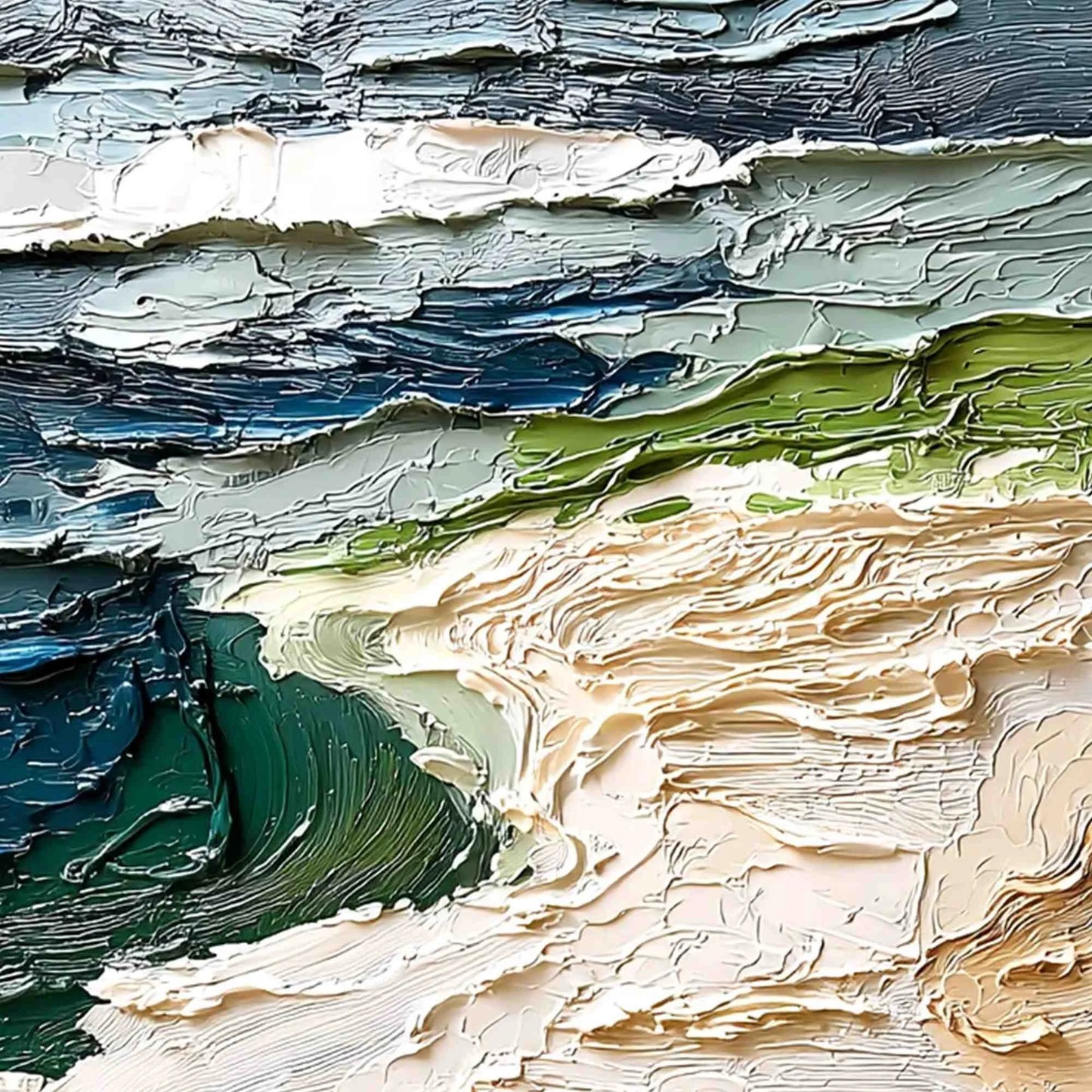 SHORELINE ECHOES: Textured Wabi Sabi Seascape Painting | rectangular format, hand-painted canvas edge