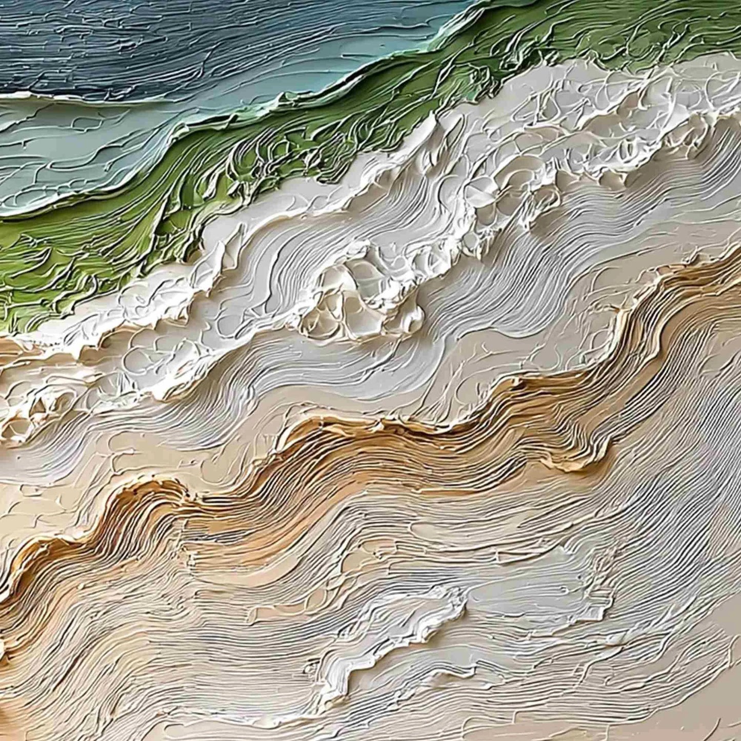 SHORELINE ECHOES: Textured Wabi Sabi Seascape Painting | rolled canvas, ready for custom framing