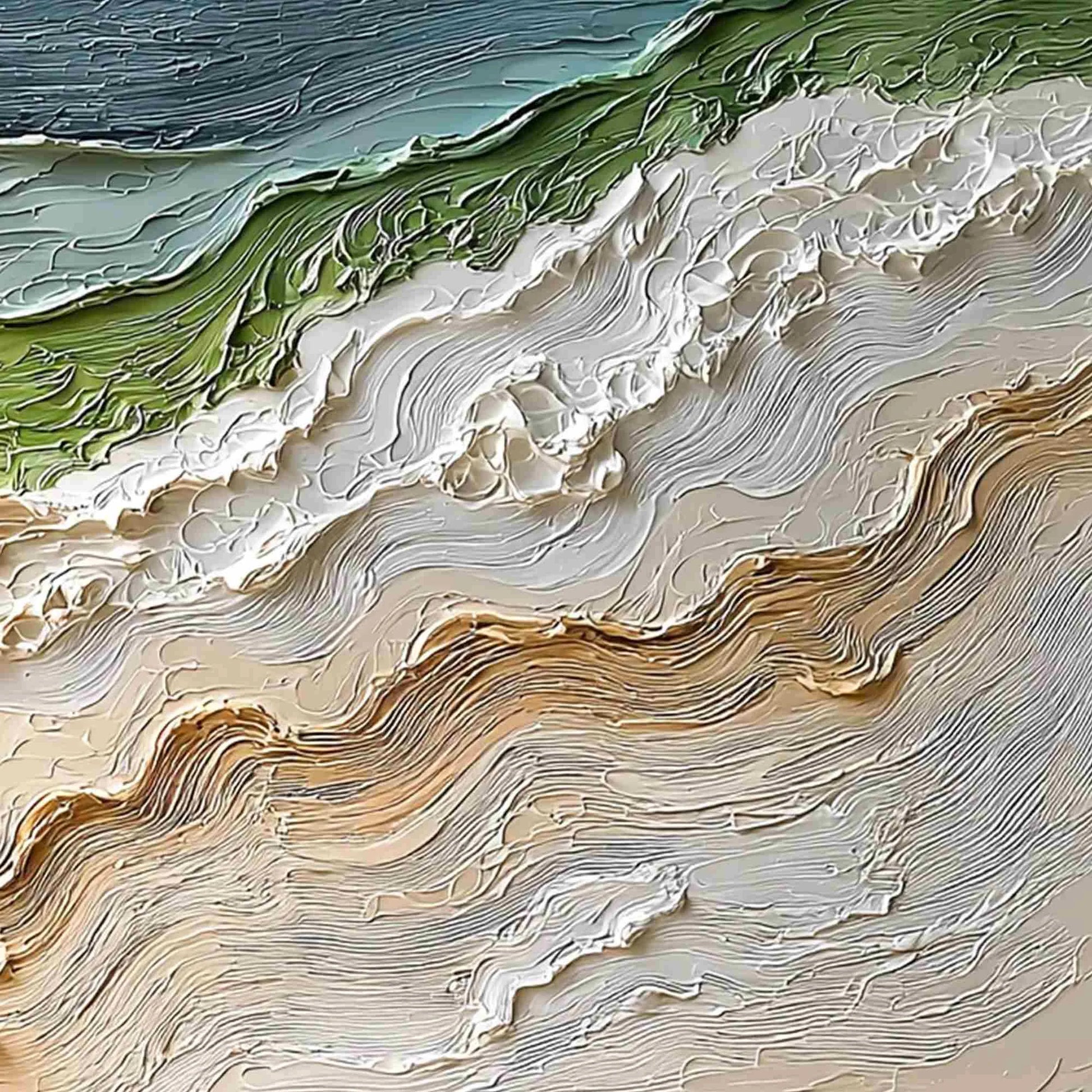 SHORELINE ECHOES: Textured Wabi Sabi Seascape Painting | rolled canvas, ready for custom framing