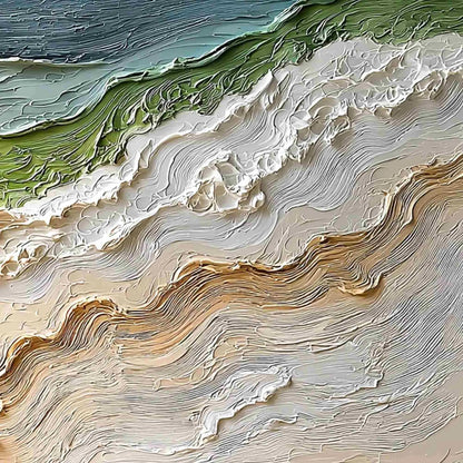 SHORELINE ECHOES: Textured Wabi Sabi Seascape Painting | rolled canvas, ready for custom framing