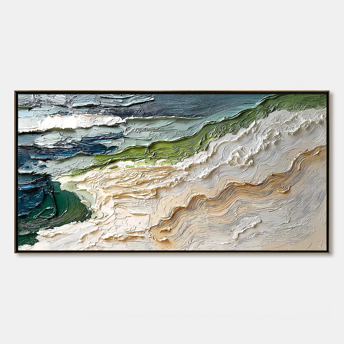 SHORELINE ECHOES: Textured Wabi Sabi Seascape Painting | hanging in living room, Abstract wall art